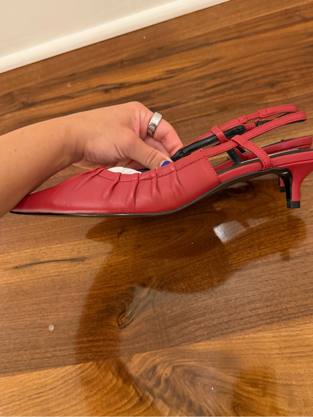 steve madden syrie red leather pointed toe slingback kitten heels - Picture 4 of 5